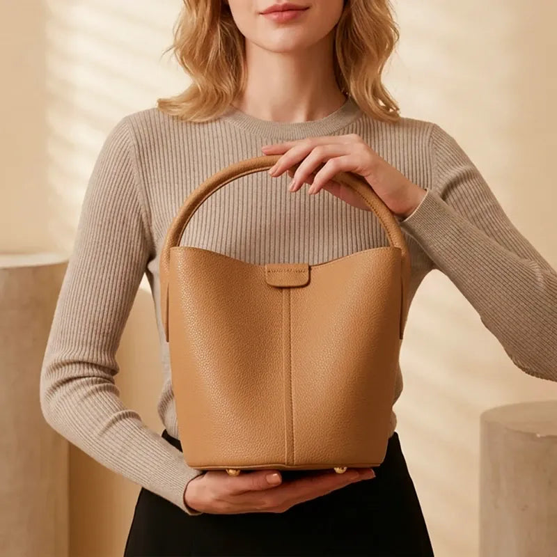 Burminsa Genuine Leather Small Bucket Bag