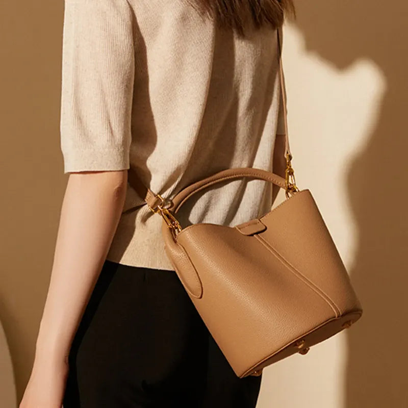 Burminsa Genuine Leather Small Bucket Bag
