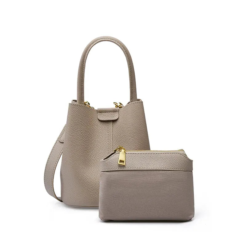 Burminsa Genuine Leather Small Bucket Bag