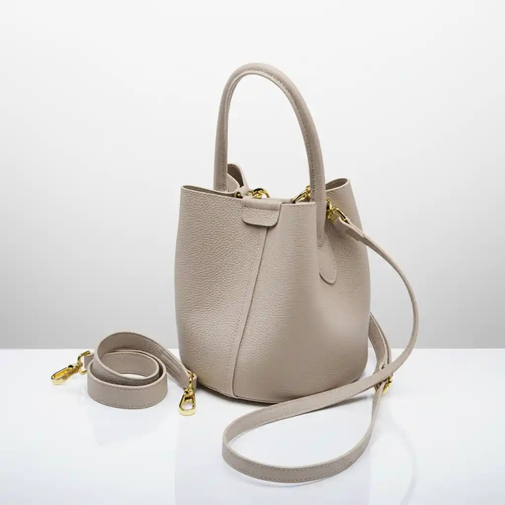 Burminsa Genuine Leather Small Bucket Bag