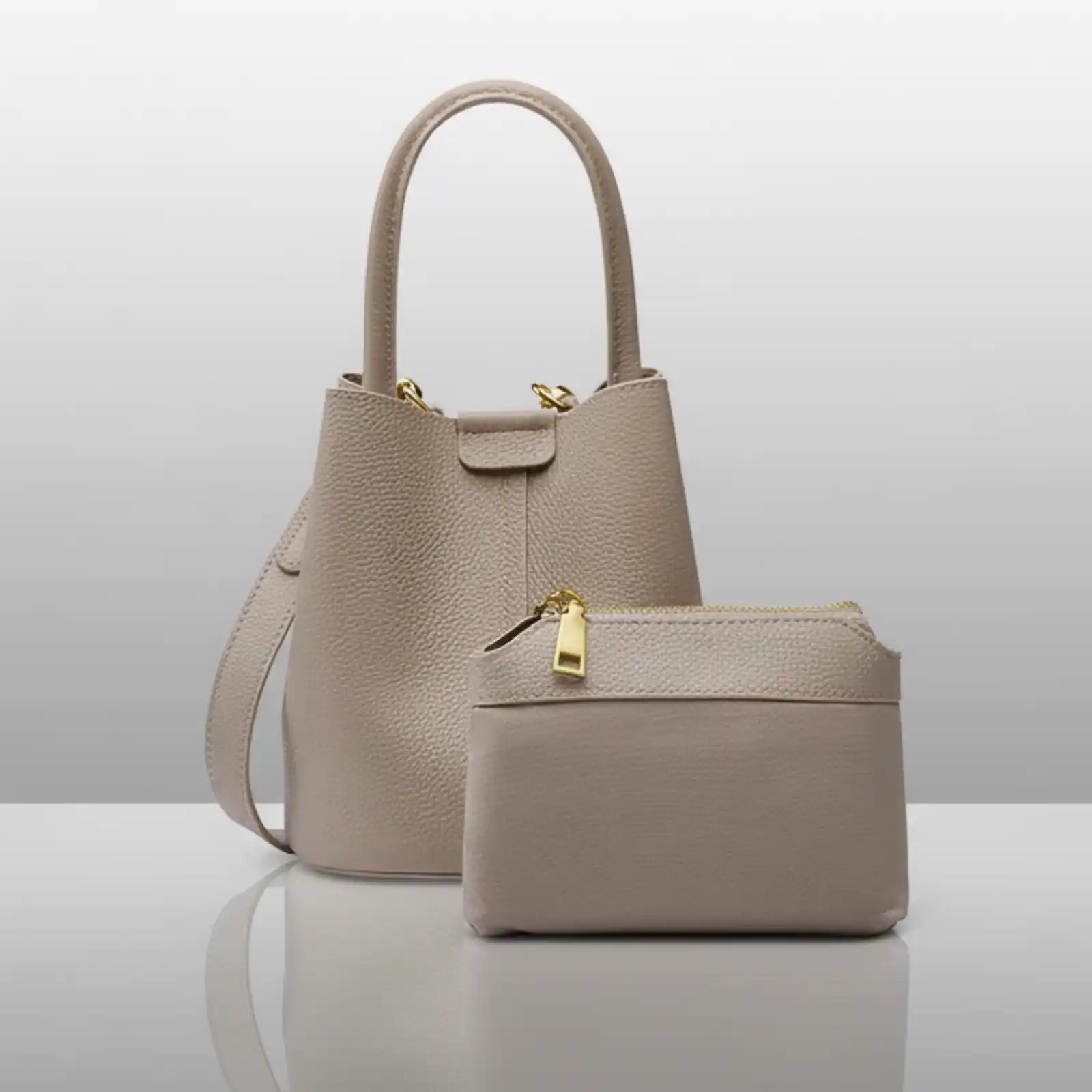 Burminsa Genuine Leather Small Bucket Bag