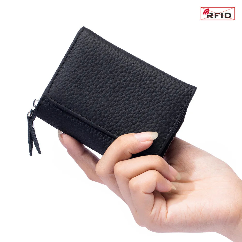 Compact Genuine Leather RFID Zip Wallet – lifestyle image 3