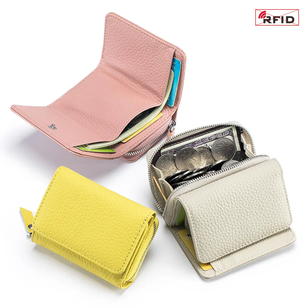 Compact Genuine Leather RFID Zip Wallet – product image 2