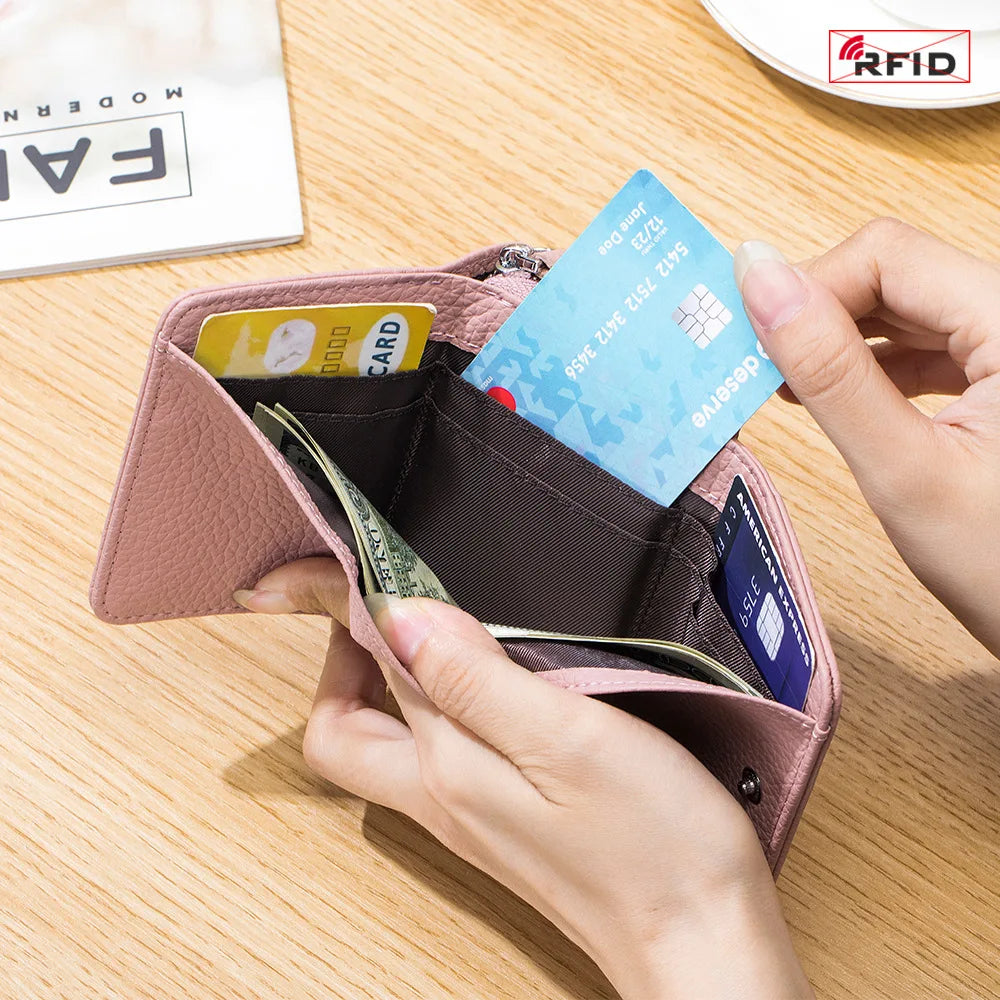 Compact Genuine Leather RFID Zip Wallet – product image 4