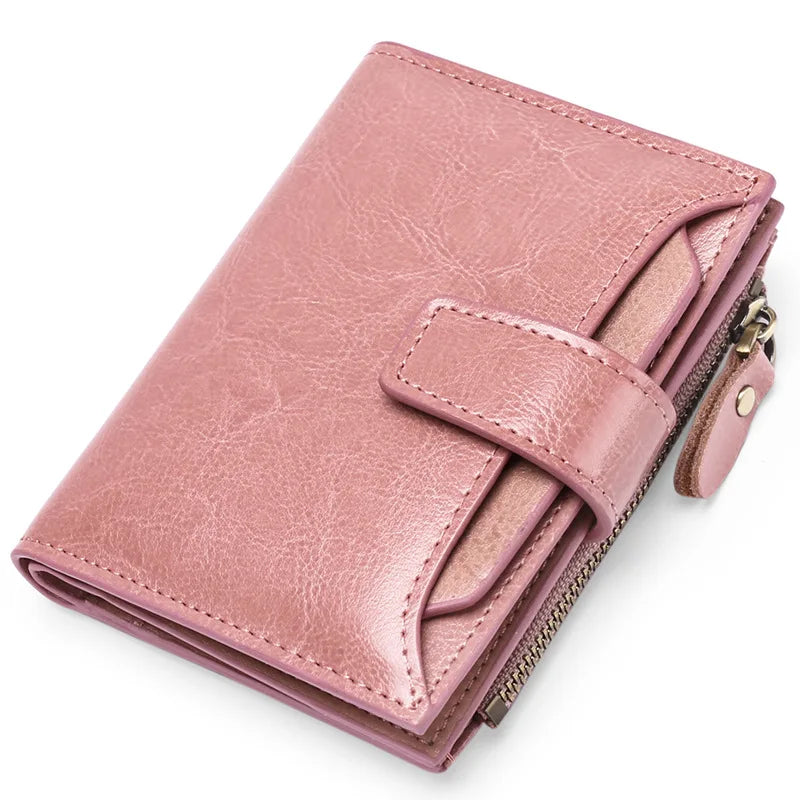 Compact Genuine Leather Zip Wallet in Pink – product image 7