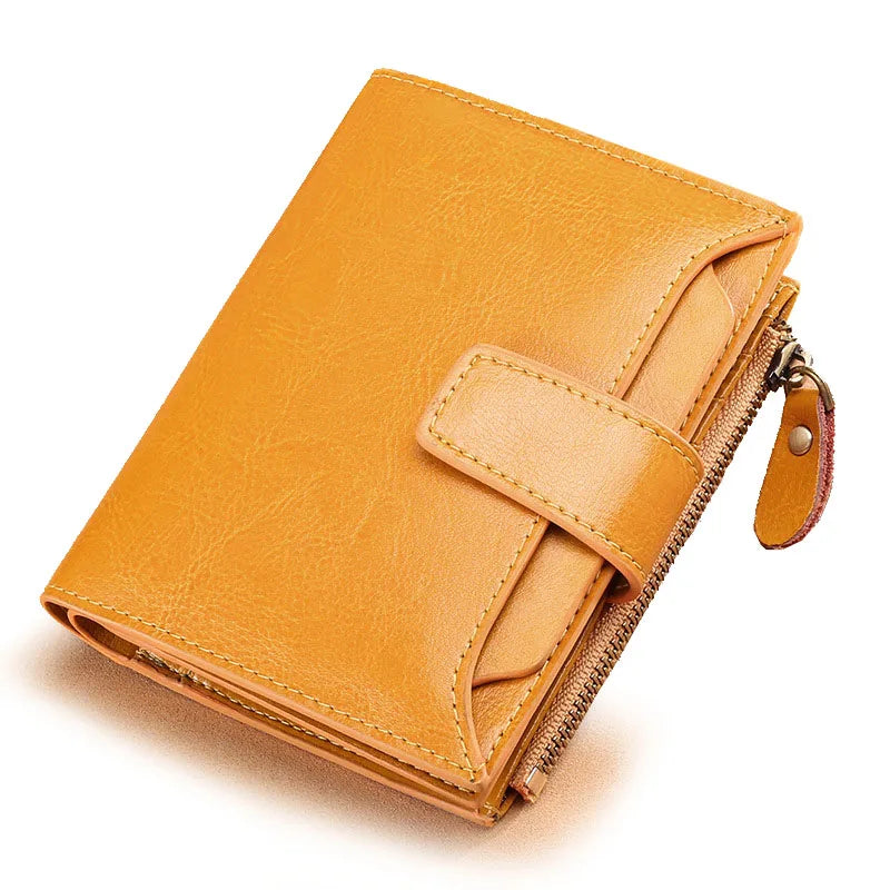 Compact Genuine Leather Zip Wallet in Yellow – product image 8