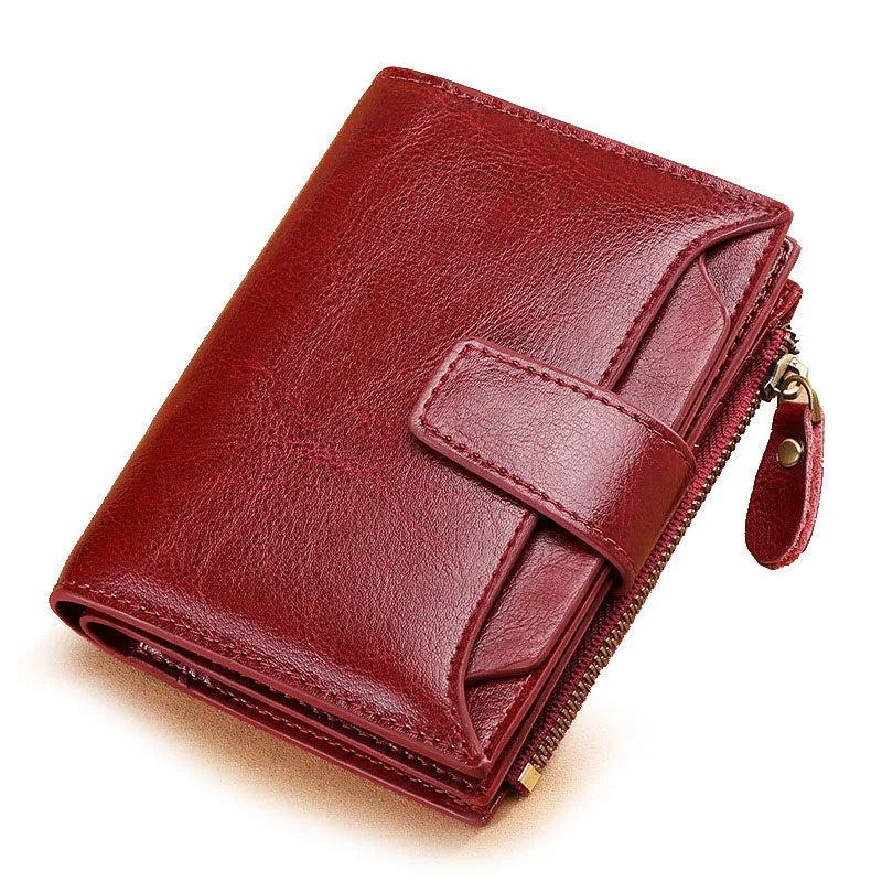 Compact Genuine Leather Zip Wallet in Wine Red – product image 10