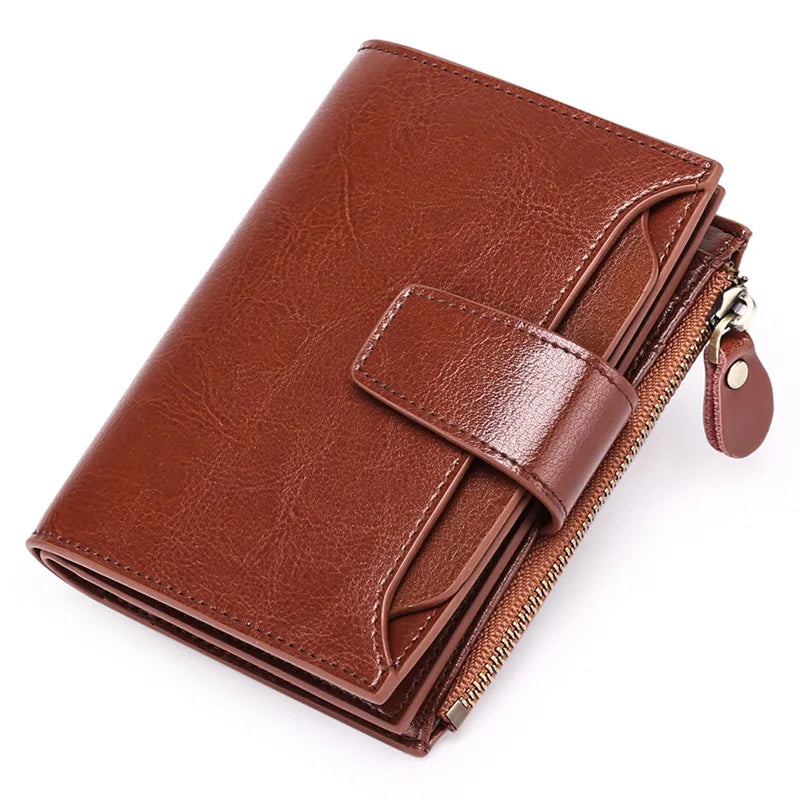 Compact Genuine Leather Zip Wallet in Brown – product image 12
