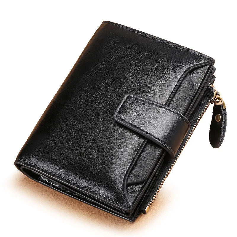 Compact Genuine Leather Zip Wallet in Black – product image 13