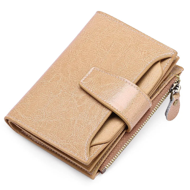Compact Genuine Leather Zip Wallet in Khaki – product image 15
