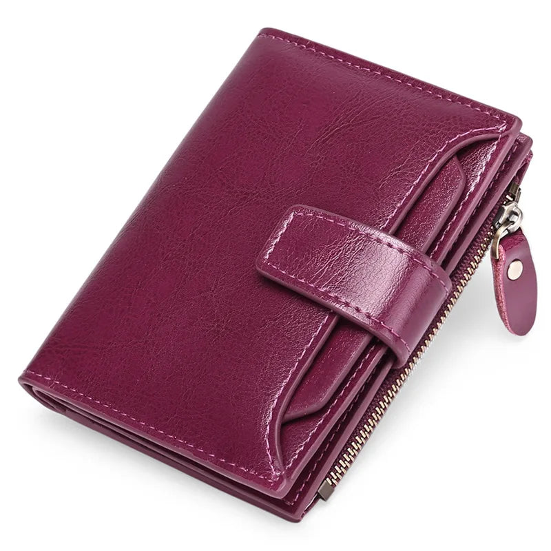 Compact Genuine Leather Zip Wallet in Dark Purple – product image 16