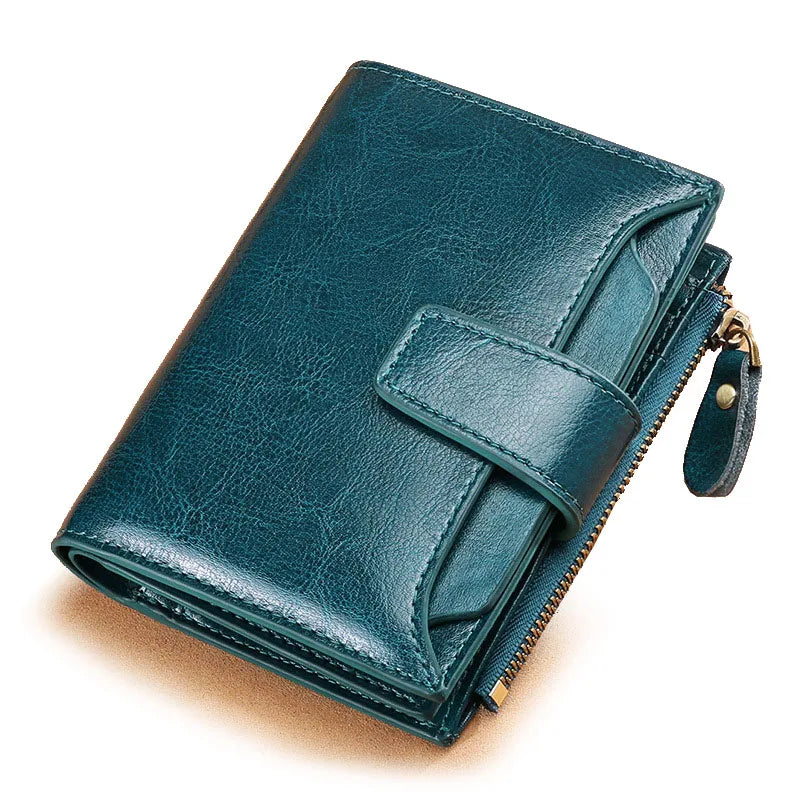 Compact Genuine Leather Zip Wallet in Peacock Blue – product image 22