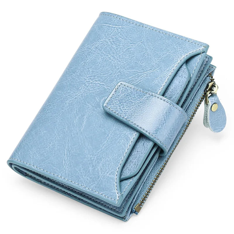 Compact Genuine Leather Zip Wallet in Light Blue – product image 23