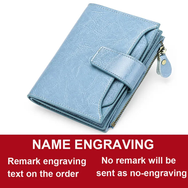 Compact Genuine Leather Zip Wallet in Light Blue Name – product image 24
