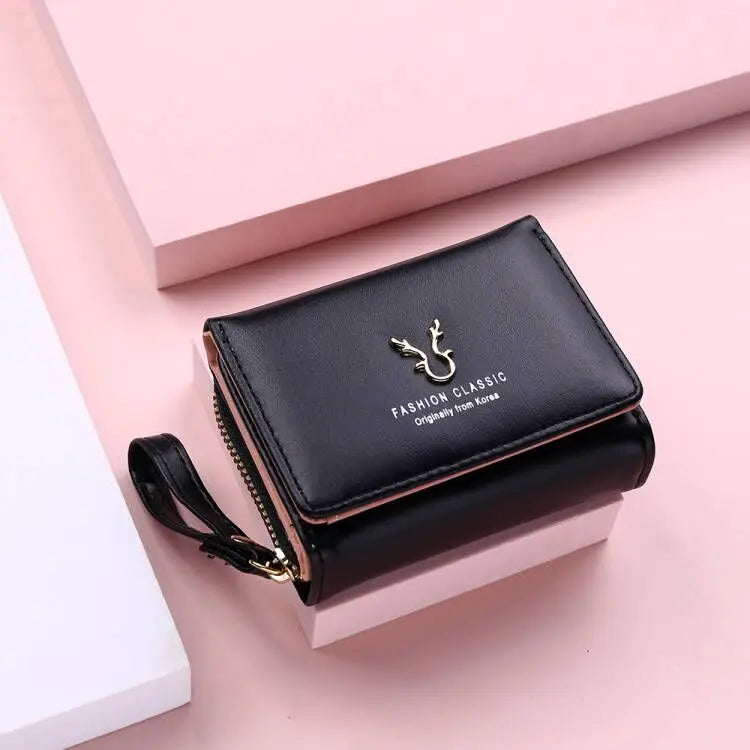 Compact PU Leather Wallet with Coin Purse in Black – product image 8