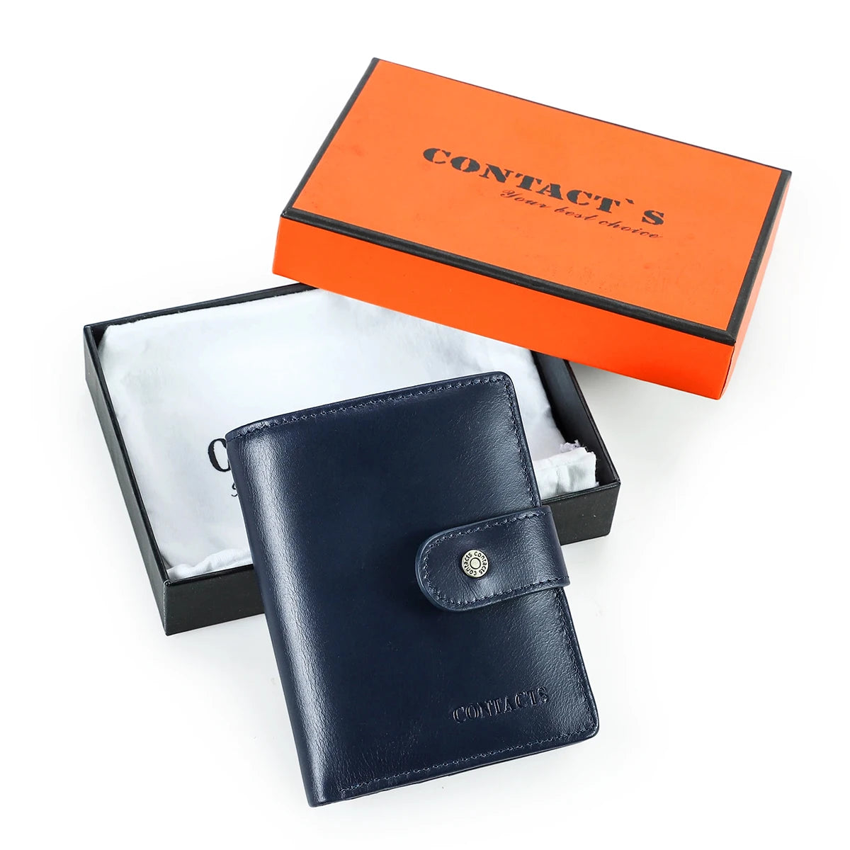 Contact’S Genuine Leather RFID Compact Wallet in Dark Blue Box – product image 7
