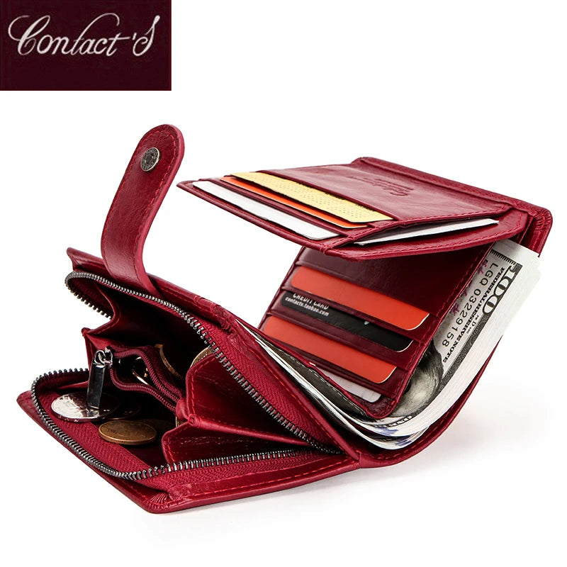 Contact'S Genuine Leather Wallets Women Men Wallet Short Small RFID Blocking Card Holder Wallets Ladies Red Coin Purse Smash Price Shop