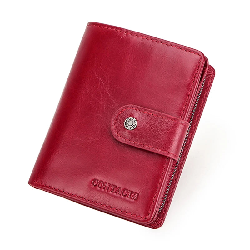 Contact'S Genuine Leather Wallets Women Men Wallet Short Small RFID Blocking Card Holder Wallets Ladies Red Coin Purse Smash Price Shop