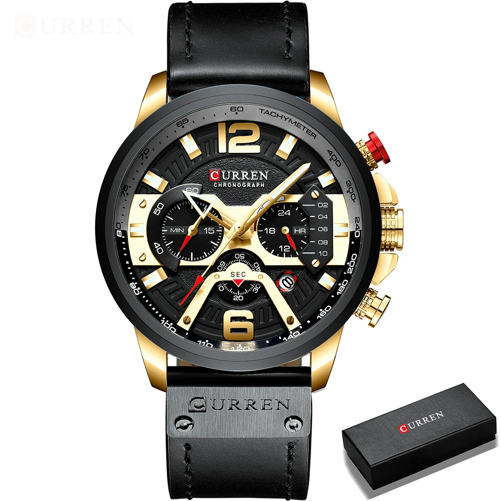 CURREN Men’s Chronograph Sport Watch – Leather Strap 48mm