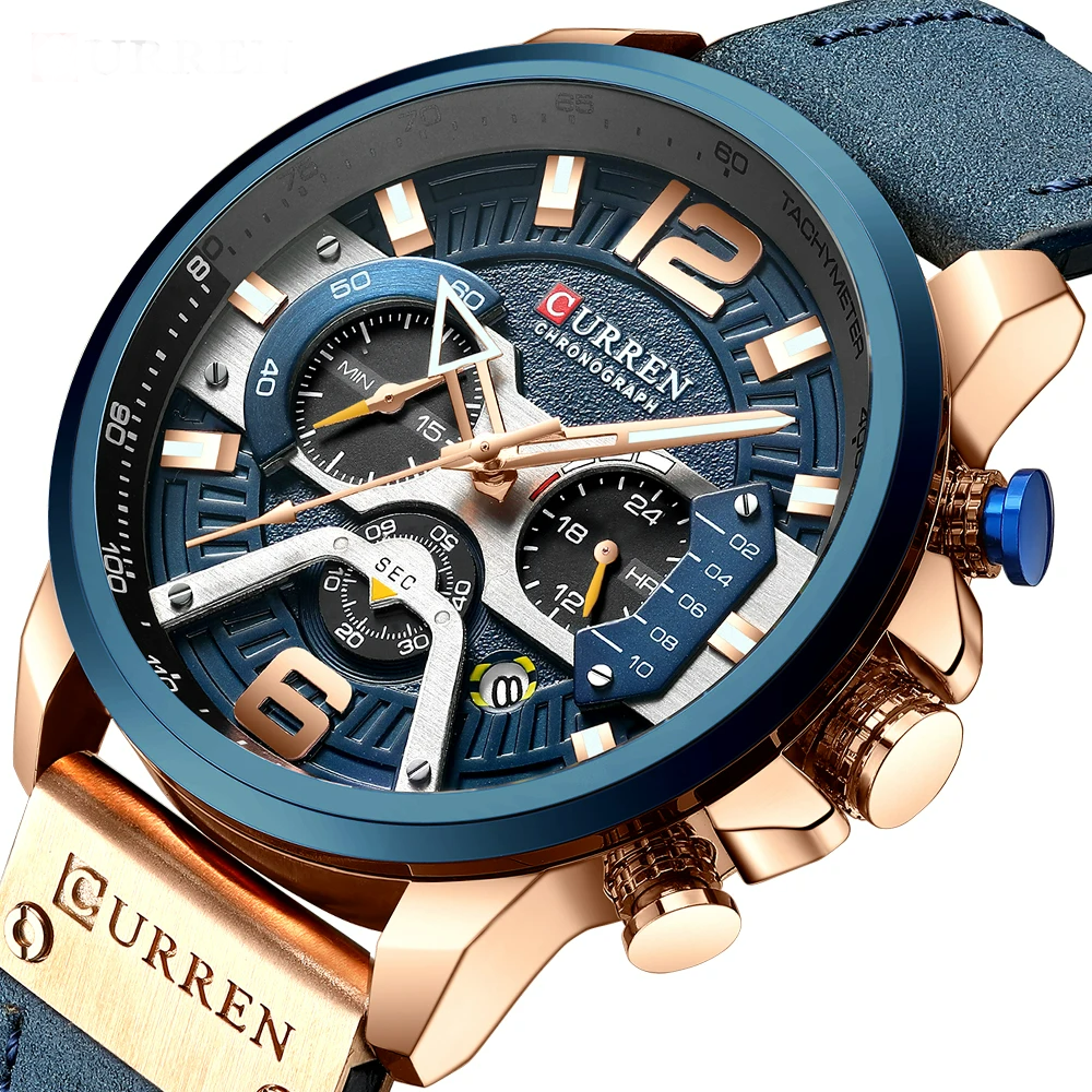CURREN Men’s Chronograph Sport Watch – Leather Strap 48mm