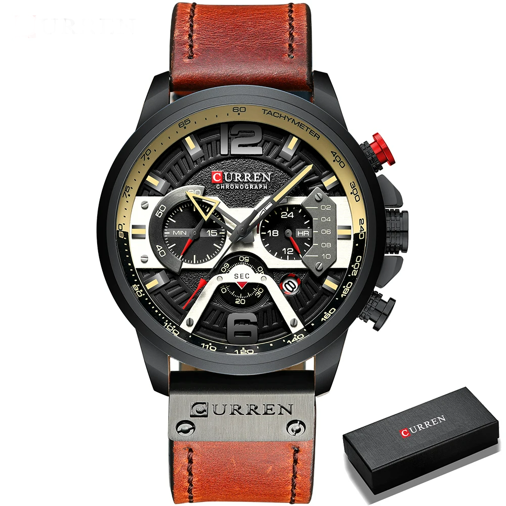 CURREN Men’s Chronograph Sport Watch – Leather Strap 48mm