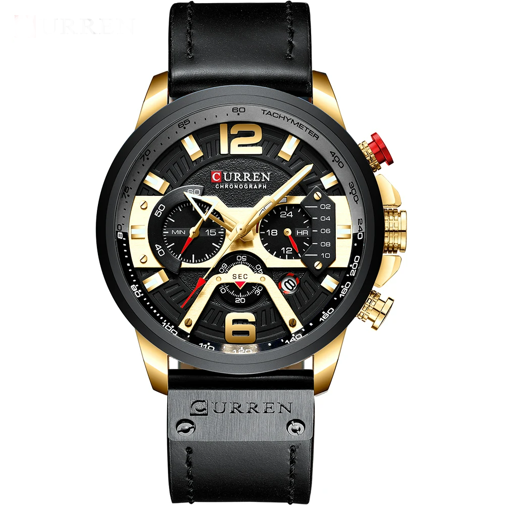 CURREN Men’s Chronograph Sport Watch – Leather Strap 48mm