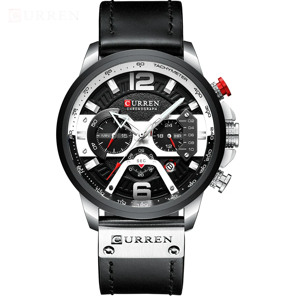 CURREN Men’s Chronograph Sport Watch – Leather Strap 48mm