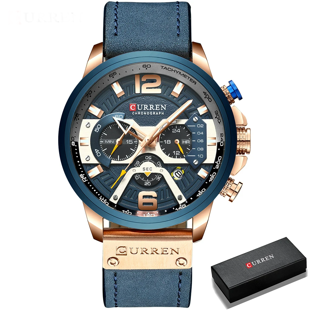 CURREN Men’s Chronograph Sport Watch – Leather Strap 48mm