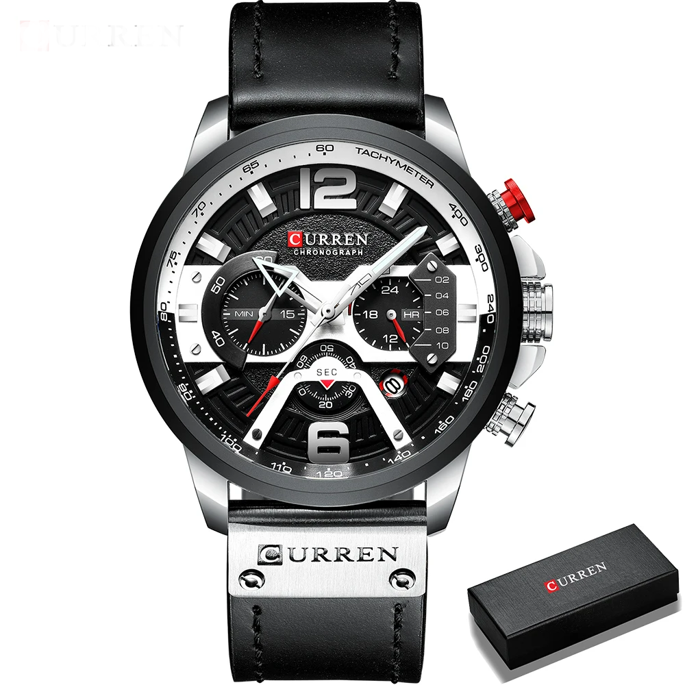 CURREN Men’s Chronograph Sport Watch – Leather Strap 48mm