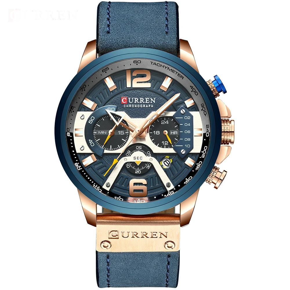 CURREN Men’s Chronograph Sport Watch – Leather Strap 48mm