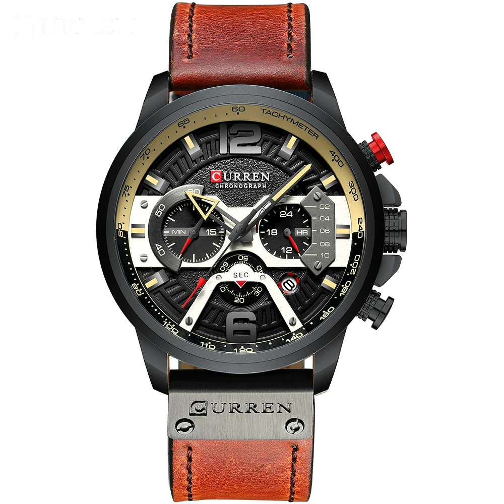 CURREN Men’s Chronograph Sport Watch – Leather Strap 48mm