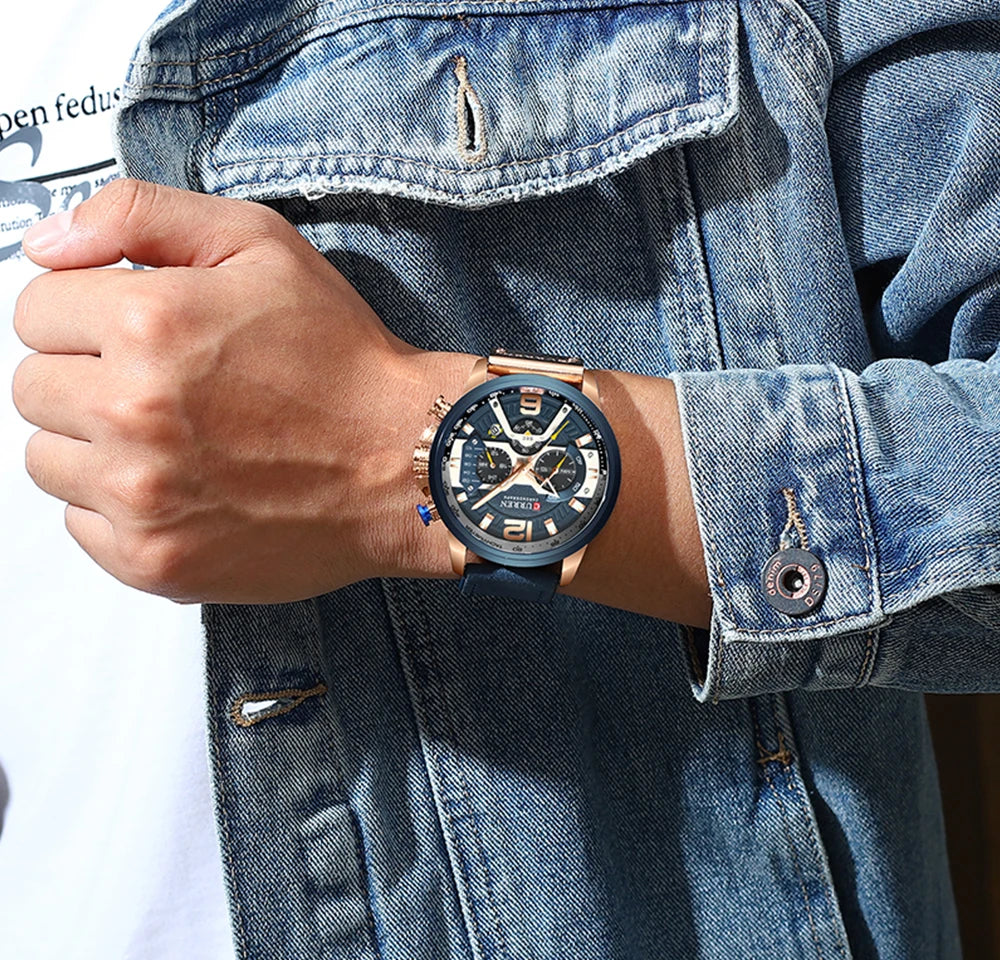 CURREN Men’s Chronograph Sport Watch – Leather Strap 48mm