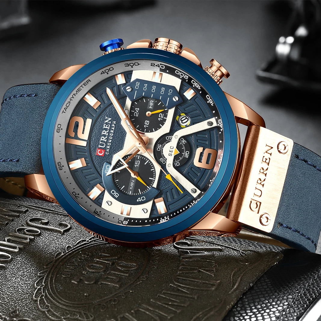 CURREN Men’s Chronograph Sport Watch – Leather Strap 48mm