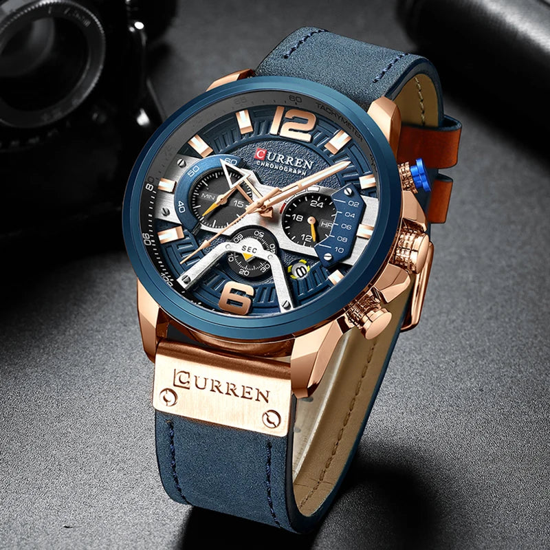 CURREN Men’s Chronograph Sport Watch – Leather Strap 48mm