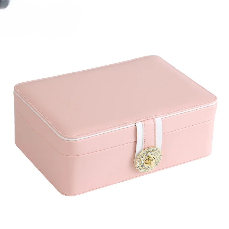 Double Layer PU Leather Jewelry Organizer Box in Pink / 23x16x9cm – product image 8