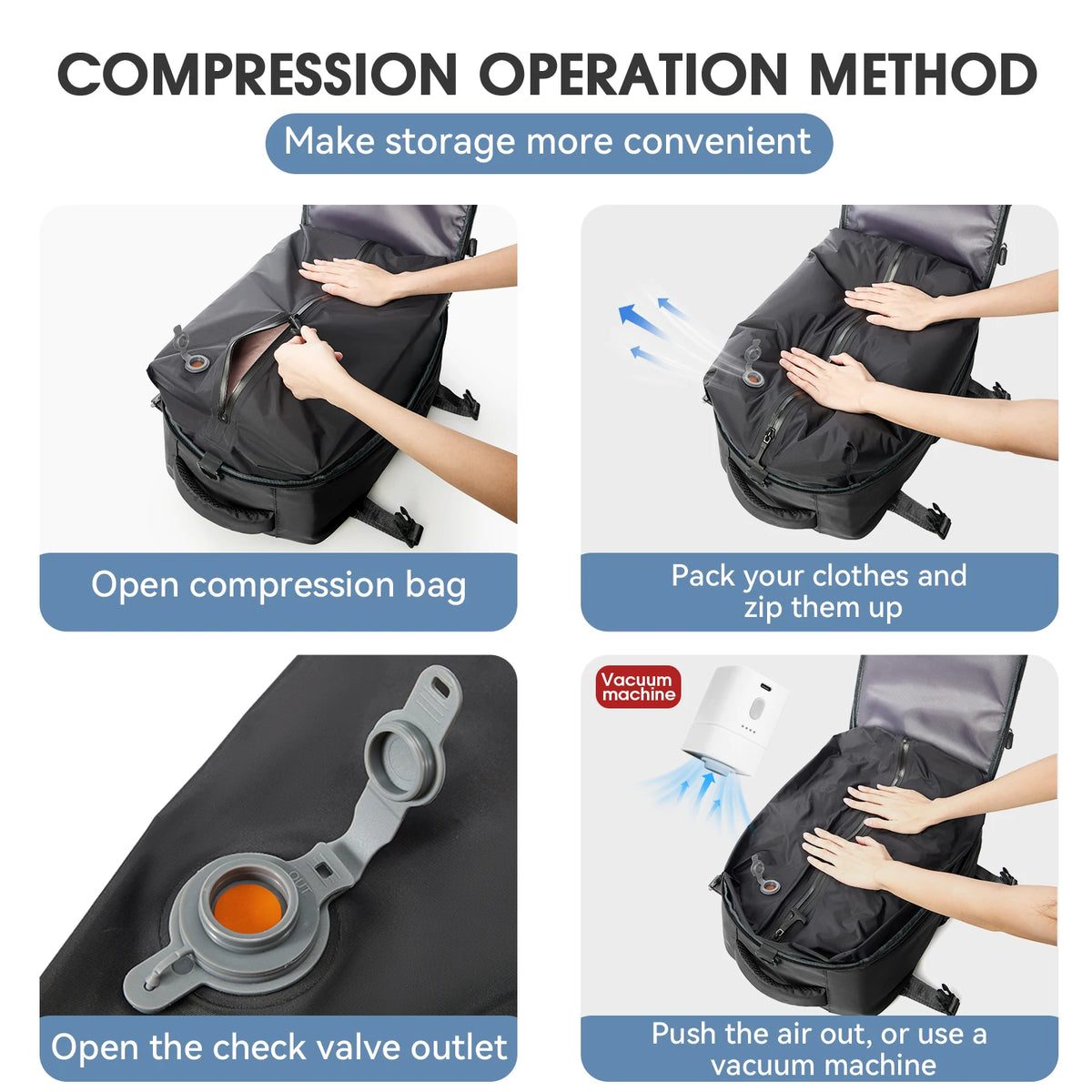 Expandable Vacuum Compression Travel Laptop Backpack – product image 6