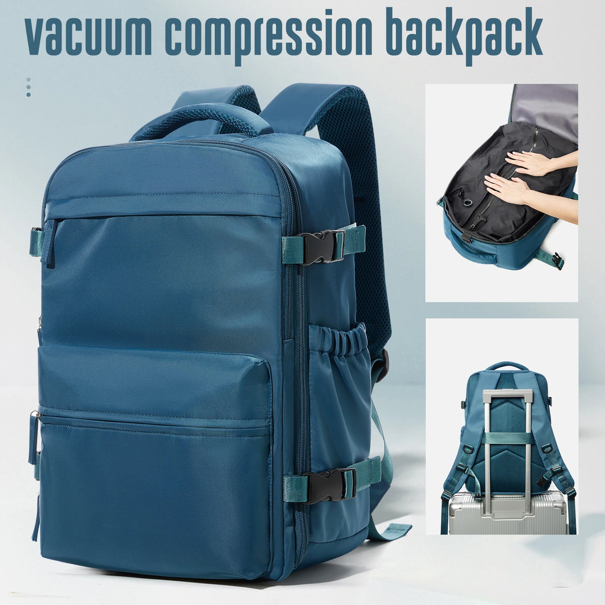 Expandable Vacuum Compression Travel Laptop Backpack in Peacock Blue / China Mainland – product image 14