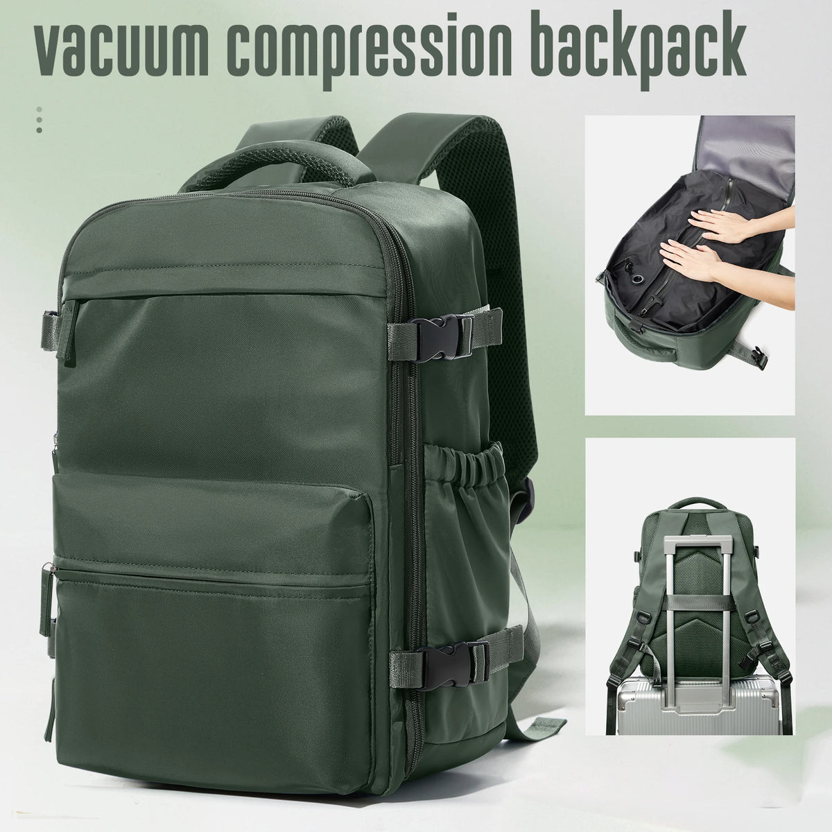 Expandable Vacuum Compression Travel Laptop Backpack in Green / China Mainland – product image 16