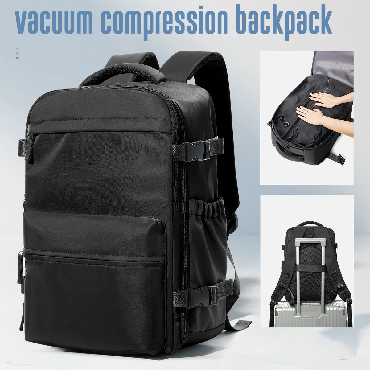 Expandable Vacuum Compression Travel Laptop Backpack in Black / China Mainland – product image 17