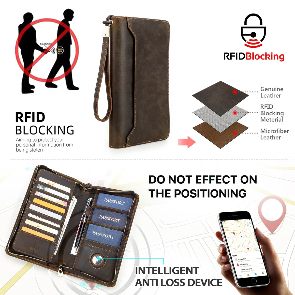 Family Passport Wallet with AirTag Slot for Travel Genuine Leather Credit Card Boarding Pass Holder Pen Cover Money Clutch Bag Smash Price Shop
