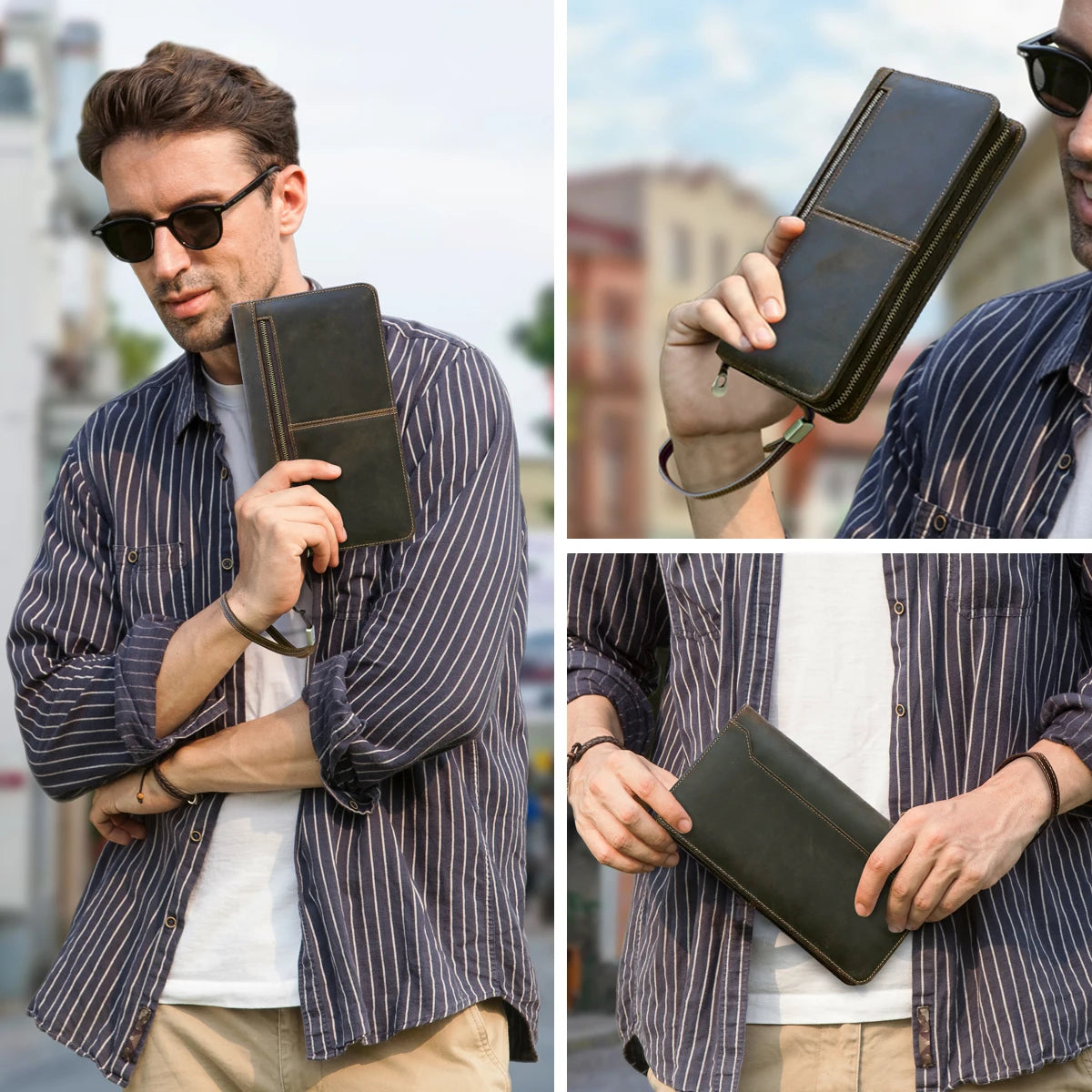 Family Passport Wallet with AirTag Slot for Travel Genuine Leather Credit Card Boarding Pass Holder Pen Cover Money Clutch Bag Smash Price Shop