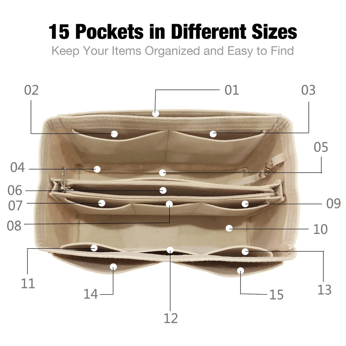 Felt Purse Organizer Insert - Travel Tote Bag Divider with Zipper, Handbag Insert for Longchamp, Neverfull, Speedy & More Smash Price Shop