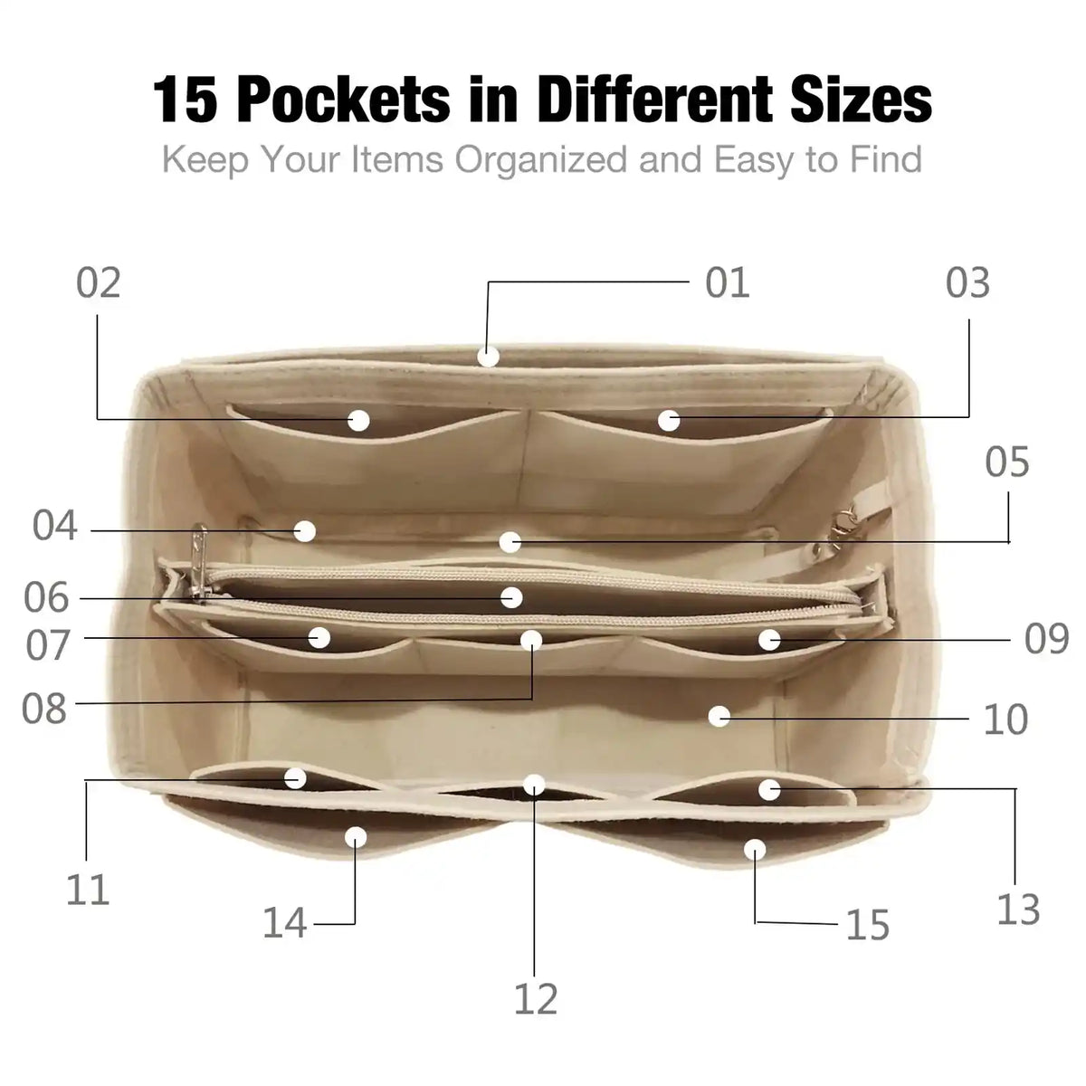 Felt Purse Organizer Insert with Zipper Pocket – product image 9