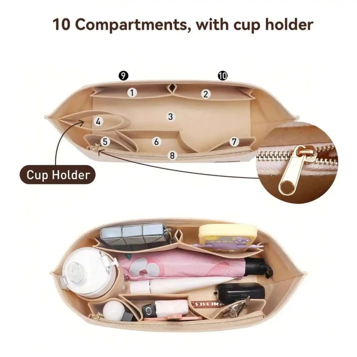 Felt Zipper Handbag Organizer Insert – product image 7