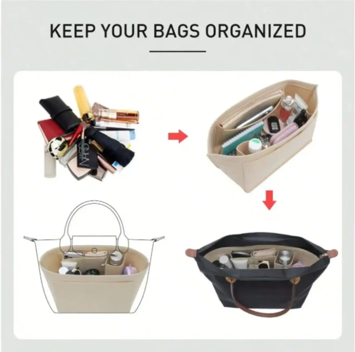 Felt Zipper Handbag Organizer Insert – product image 9
