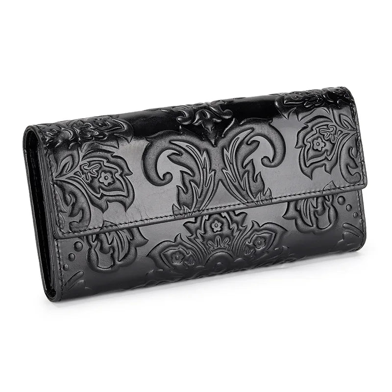 Floral Genuine Leather Long Wallet in black purse women – product image 6