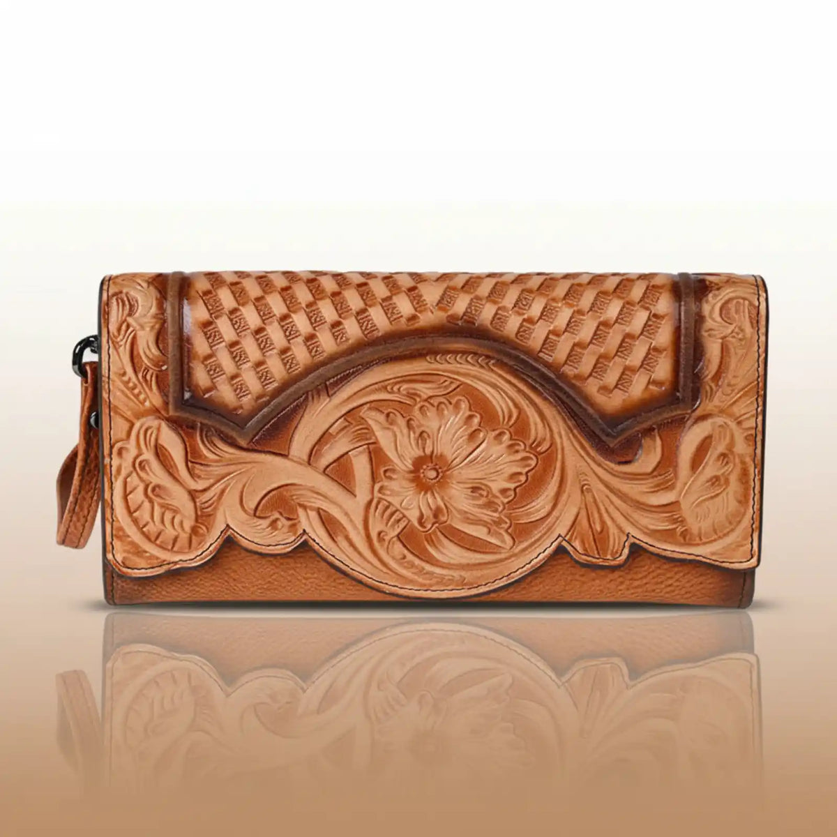 Floral Genuine Leather Organizer Wallet in brown wallet women – product image 5