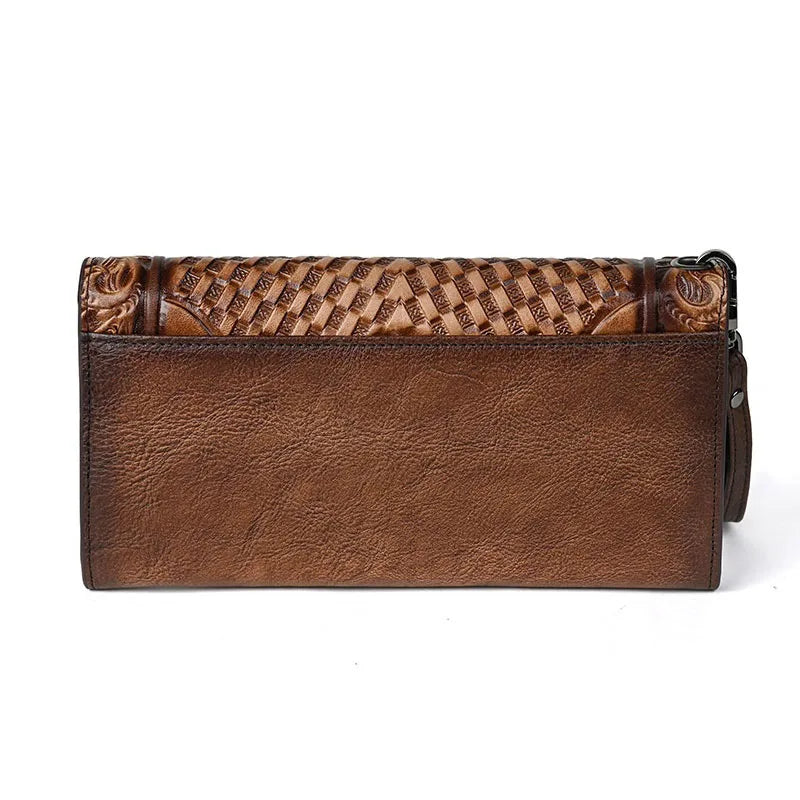 Floral Genuine Leather Wallet Women Handmade Real First Layer Cow Leather Clutch Bag Large Female Card Holder Purse Smash Price Shop