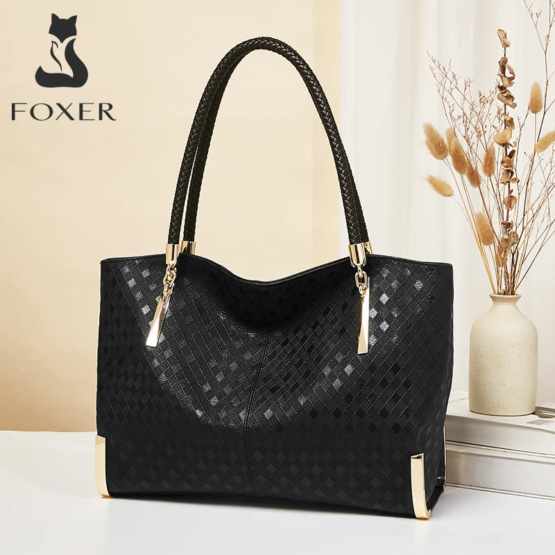 FOXER Genuine Leather Lady's Handbag Elegant Luxury Design Women Shoulder Bag Large Capacity Tote Bag Best Gift for Mom,Wife Smash Price Shop