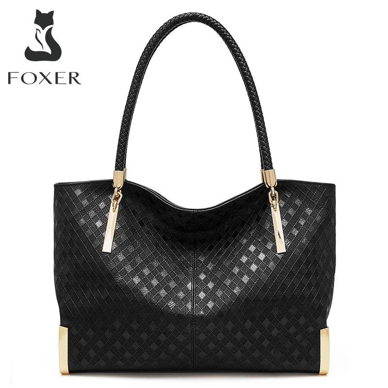 FOXER Genuine Leather Lady's Handbag Elegant Luxury Design Women Shoulder Bag Large Capacity Tote Bag Best Gift for Mom,Wife Smash Price Shop